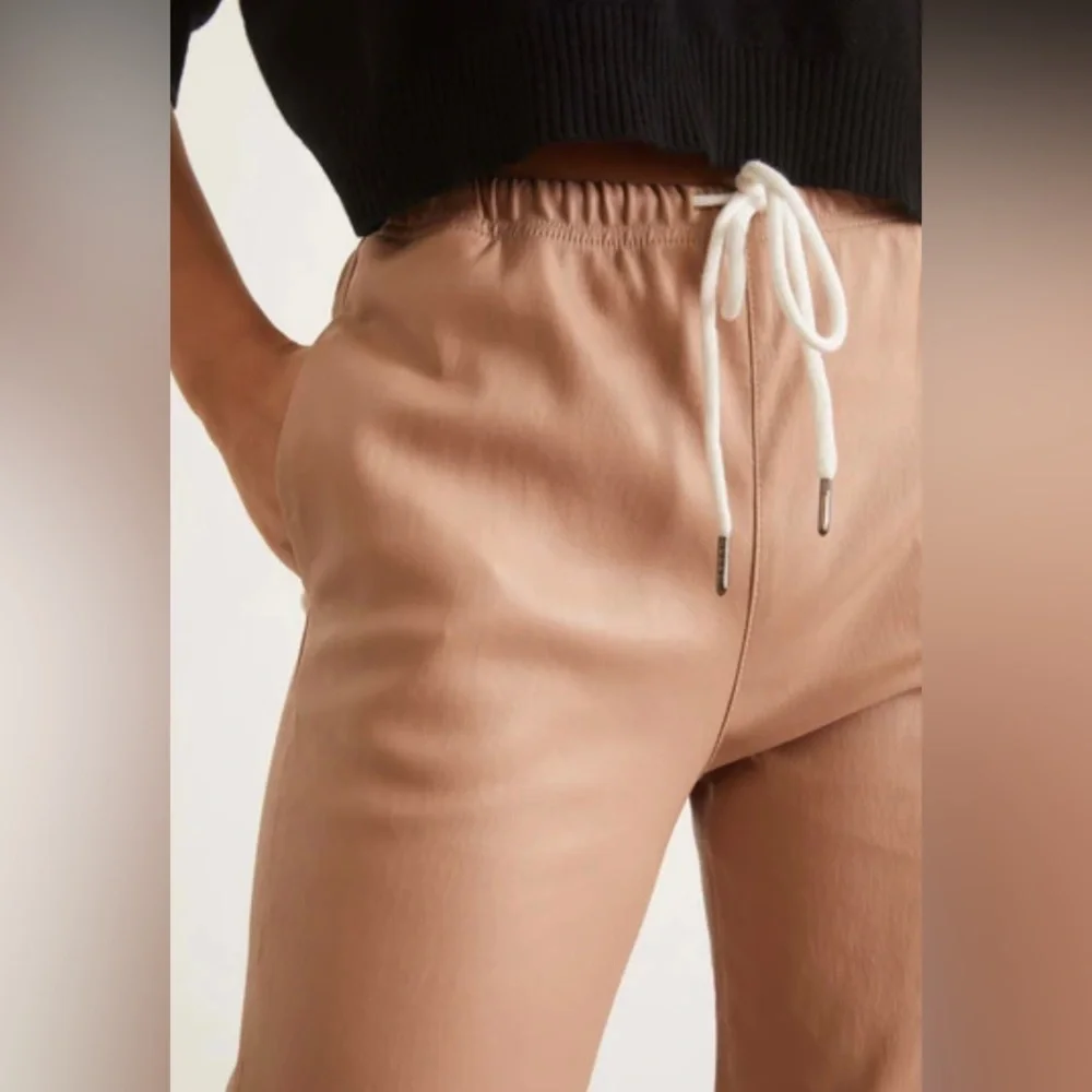 LEATHER DRAWSTRING SWEATPANTS - SPRWMN - DUSTY PINK